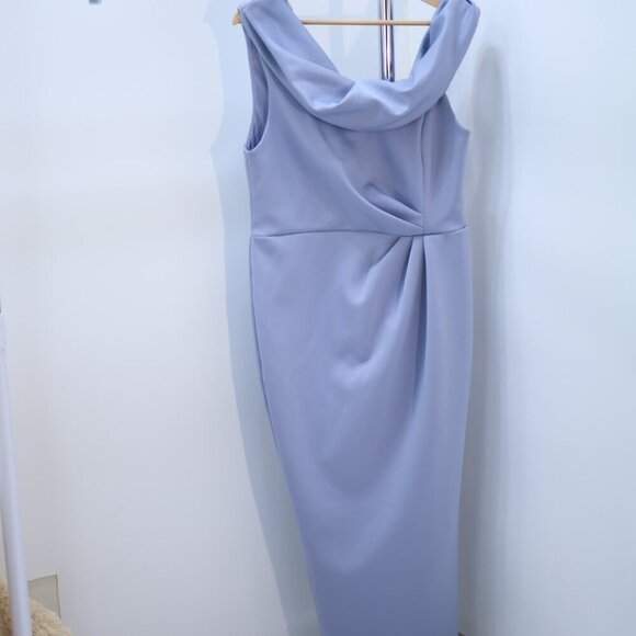 ASOS DESIGN Lavender Off-Shoulder Midi Dress with Draped Detail, Size 12 - Picture 4 of 5